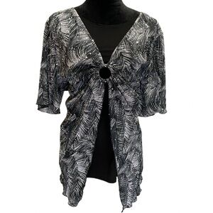 Maggie Barnes Plus 1XL Sequin Pleated Overlay Top Black Silver Glam Grandma Y2K
